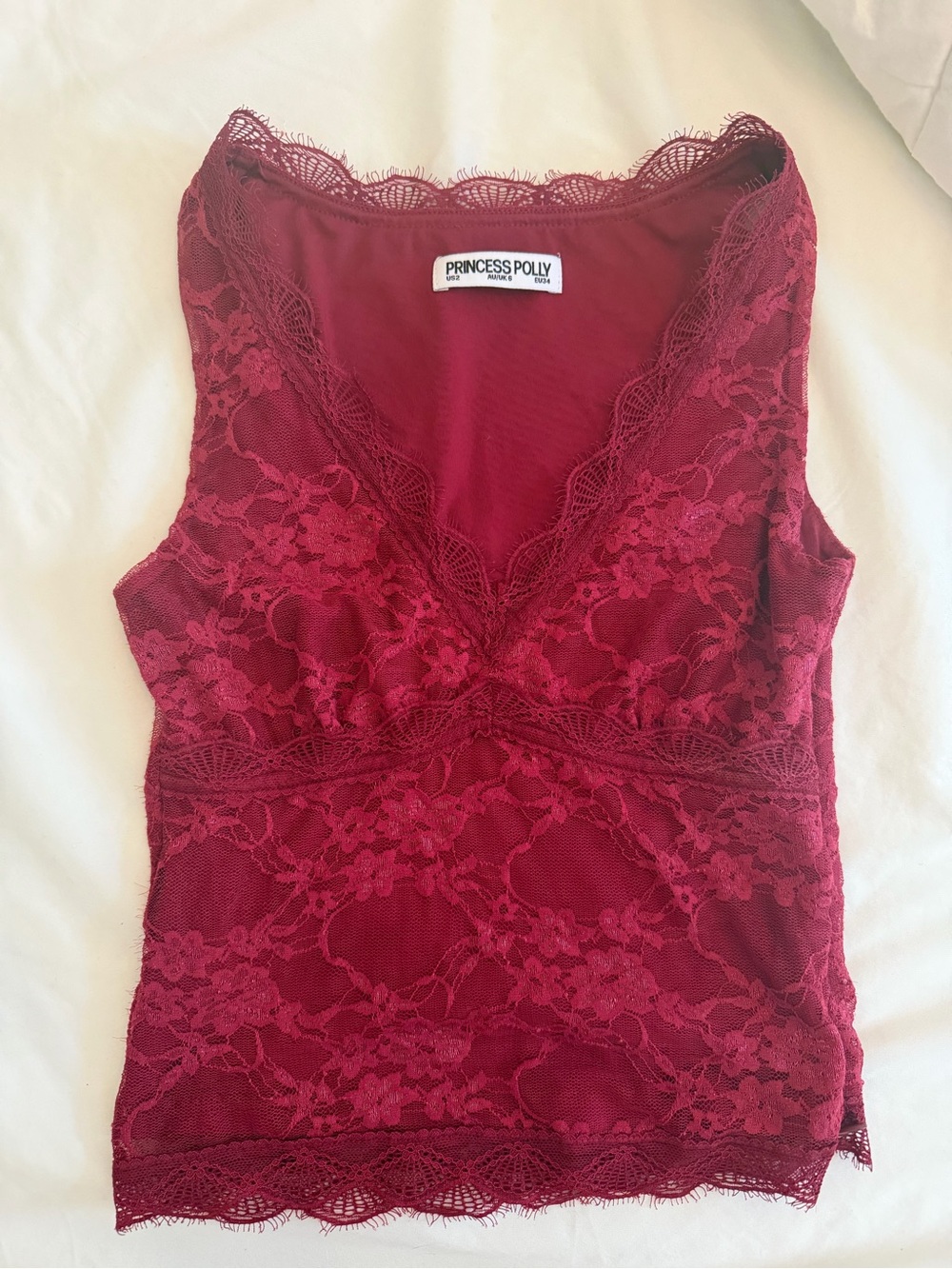 Princess Polly Wine Lace V-Neck Chemise Tank